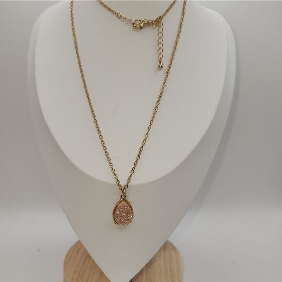 Kendra Scott KS gold Tone Pendant Necklace In Peach Drusy Durzy - Picture 3 of 7